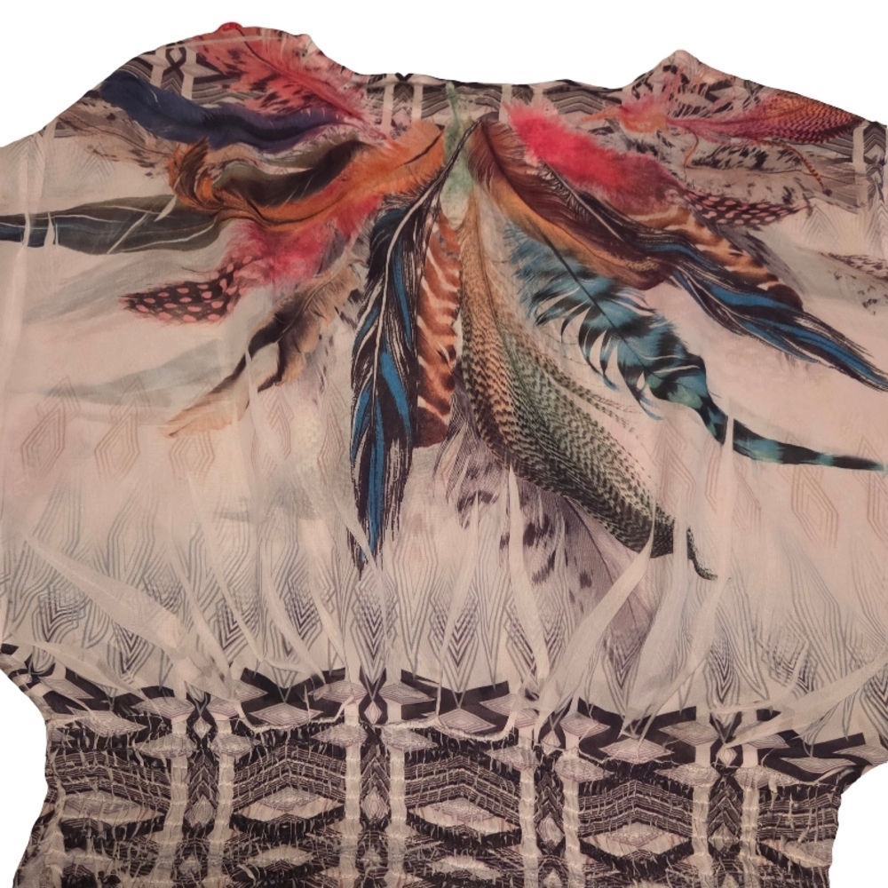 Blush Multicolor Feather Print Blouse - Picture 4 of 4